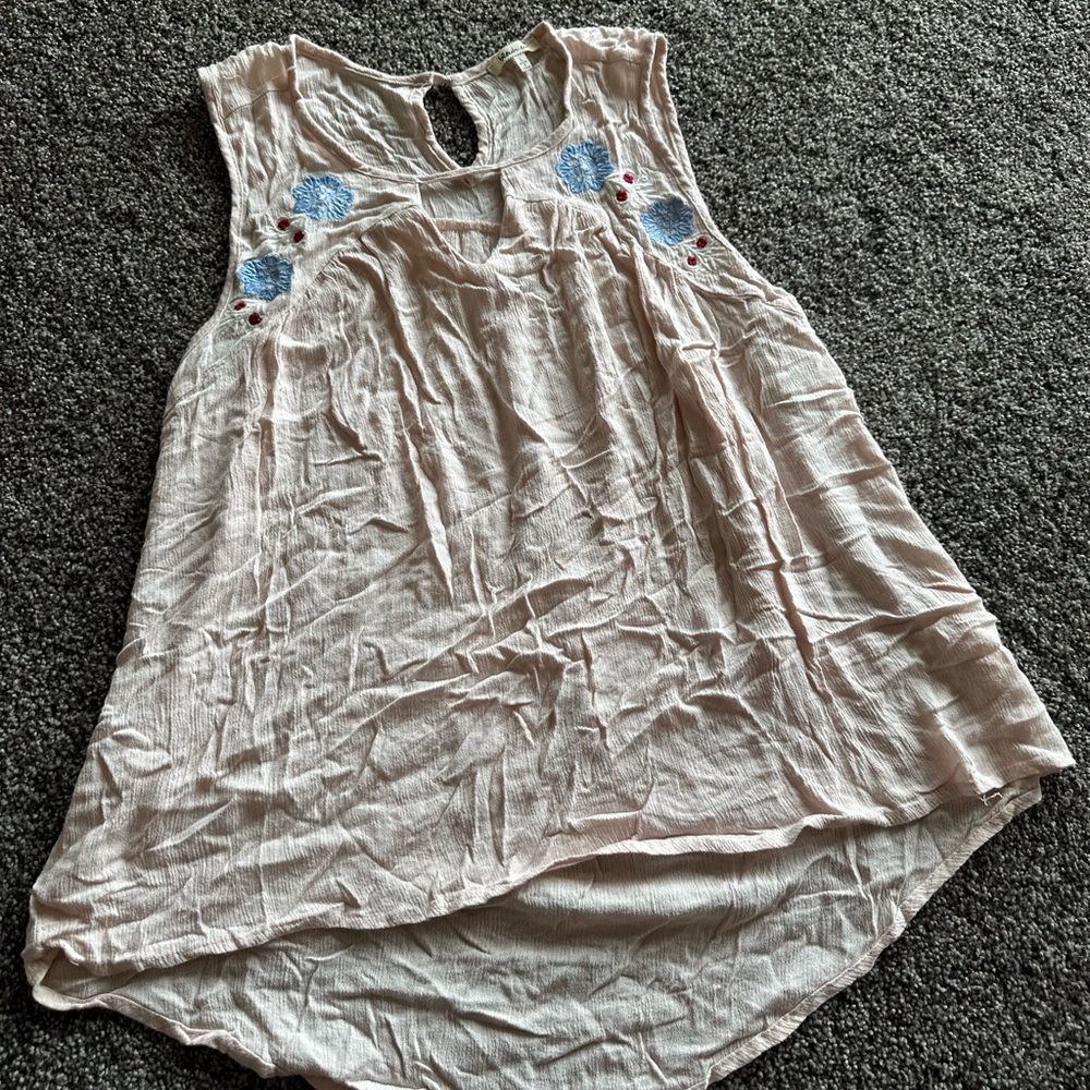 Sleeveless Top with Floral Embroidery